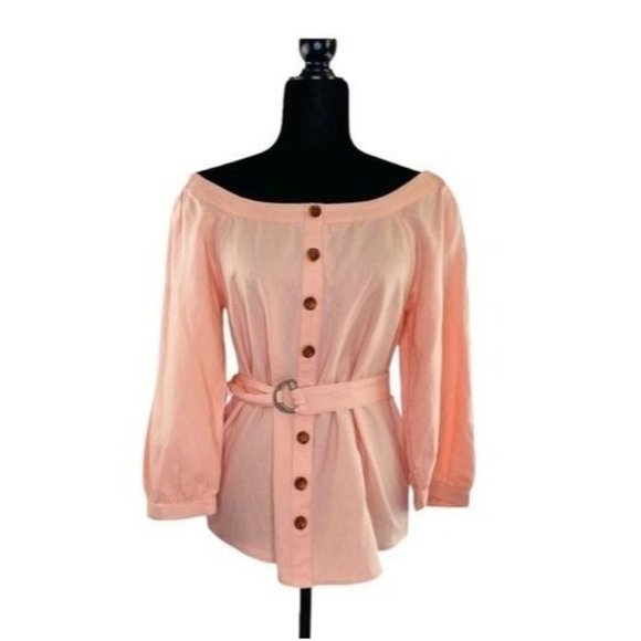Anthropologie Alanis Tunic Top Belted Off Shoulder Peach by Maeve Womens Size 4 - Picture 4 of 9
